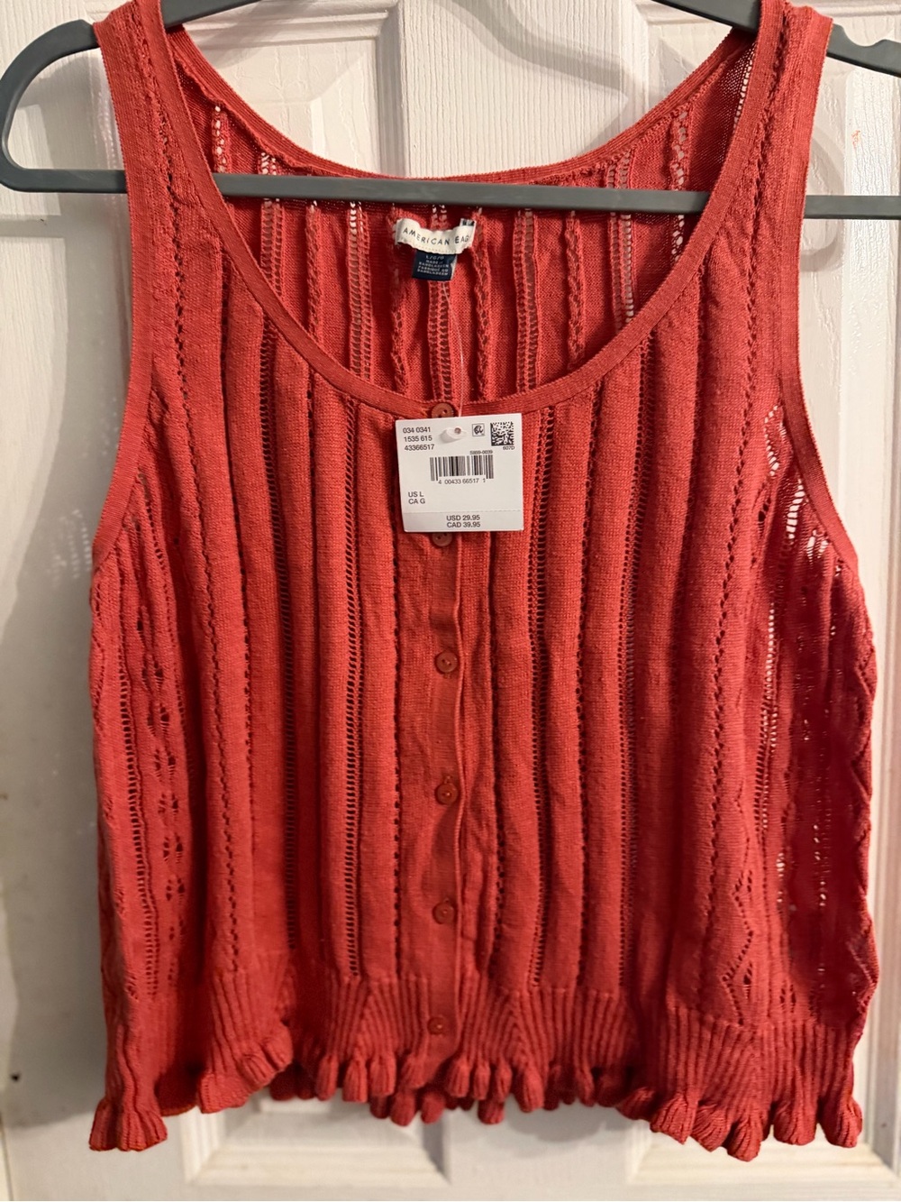 American Eagle Outfitters Coral Crochet Button-Front Tank